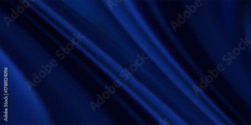 Navy blue silk satin. Silky shiny fabric. Dark luxury background with space for design. Banner. Wide. Long. Panoramic. Template. Empty. Flat lay, top view table. Beautiful.Elegant.Birthday,Christmas.