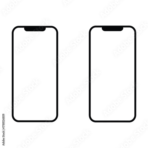 Two modern smartphone outlines with blank screens and notches