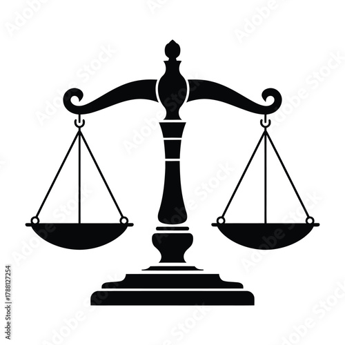 Black silhouette of justice scales on a white background
