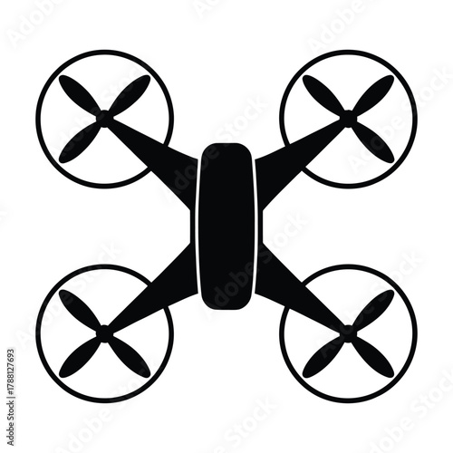 Simple black silhouette of a quadcopter drone from above