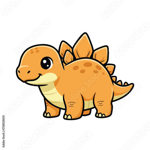 Adorable happy baby stegosaurus cartoon illustration with a cheerful smile perfect for children's designs and prehistoric themes