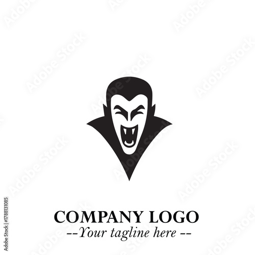Head of Dracula Logo Symbol in Black on the White Background with Horror Minimal Vector Design