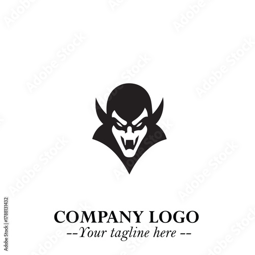 Head of Dracula Logo Symbol in Black on the White Background with Horror Minimal Vector Design