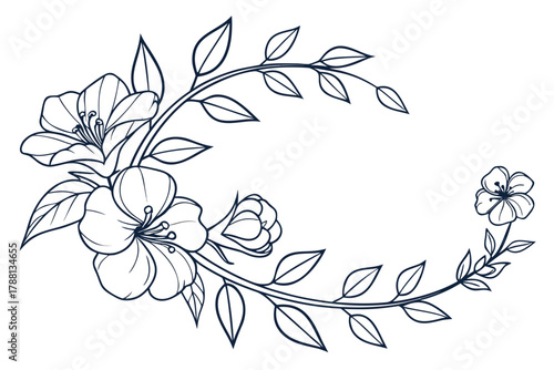 Minimal floral wreath — elegant botanical frame in continuous line art style