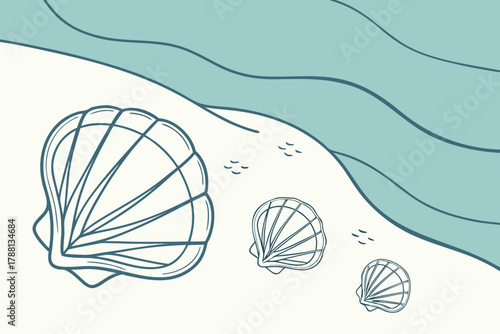 Simple seashell outlines — natural ocean pattern, coastal minimal vector background