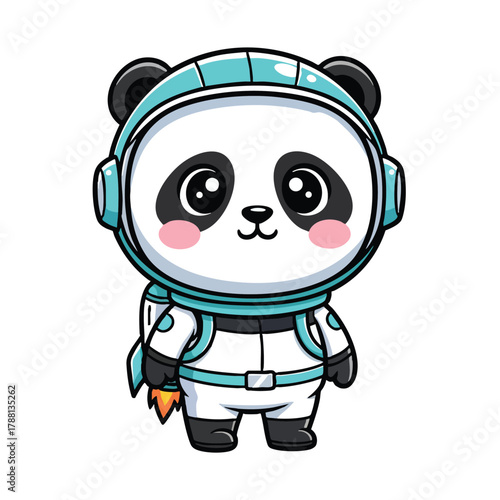 Cute cartoon panda astronaut ready for space adventure with jetpack illustration