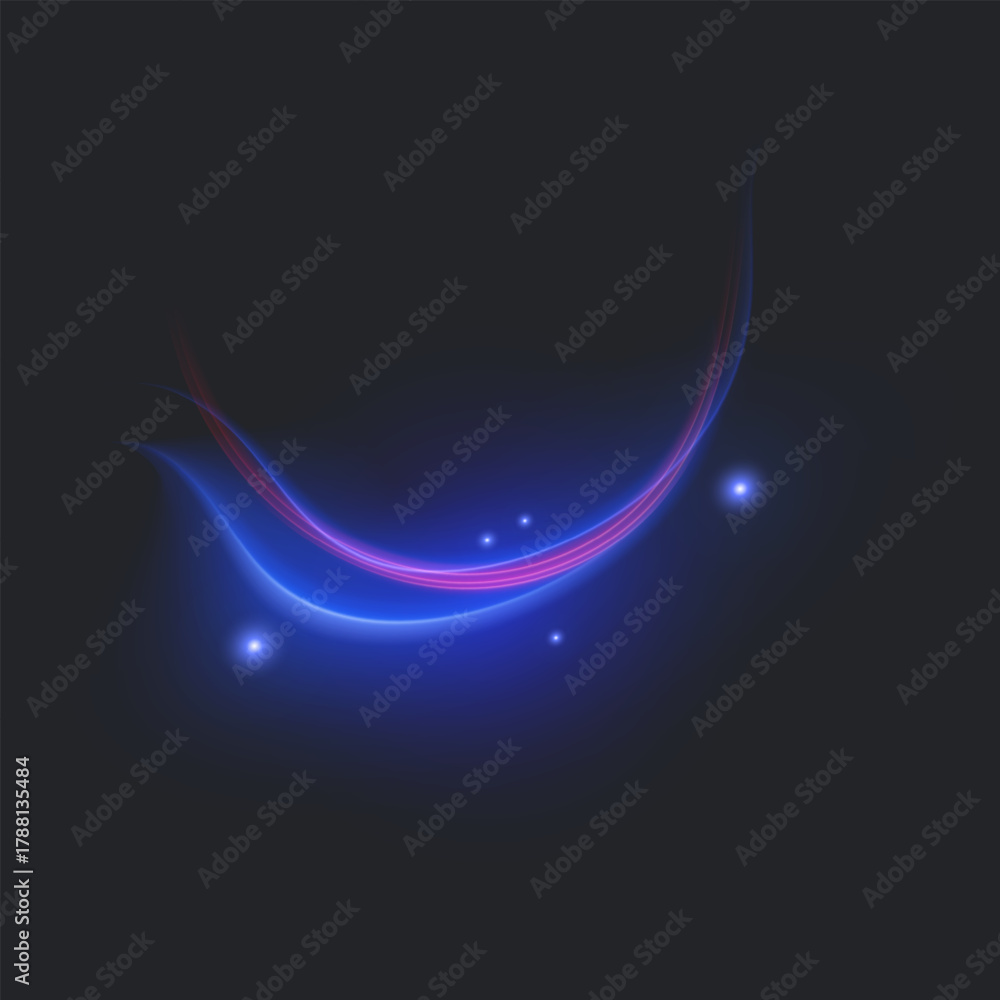 Fototapeta premium Dynamic Bright Light Luminous Energy Wave. Glowing lines on dark background