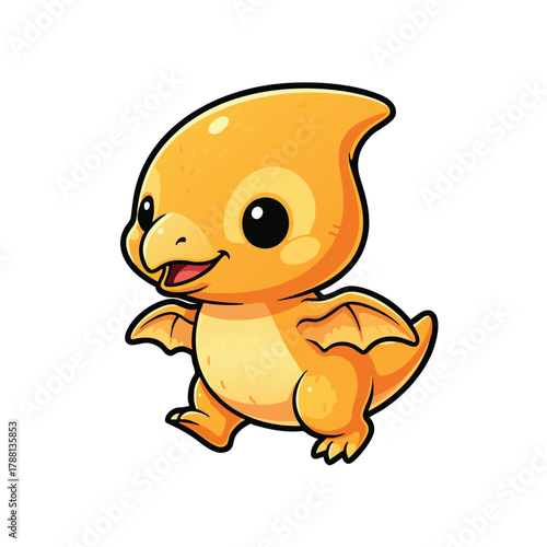 Adorable cartoon baby pterodactyl with big eyes and wings isolated on white background