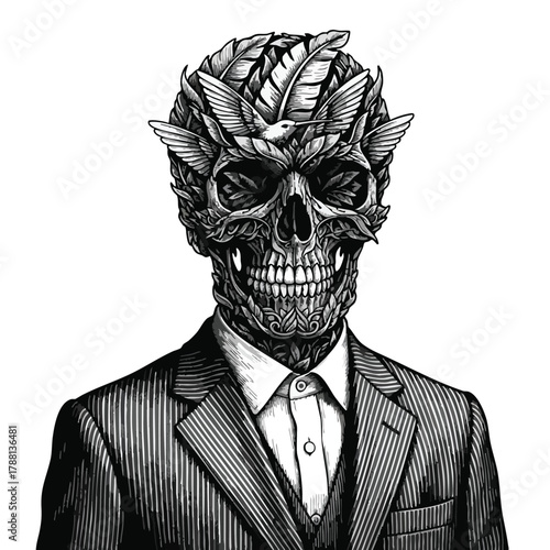 Intricate Skull Masked Man in a Suit Abstract Surreal Art