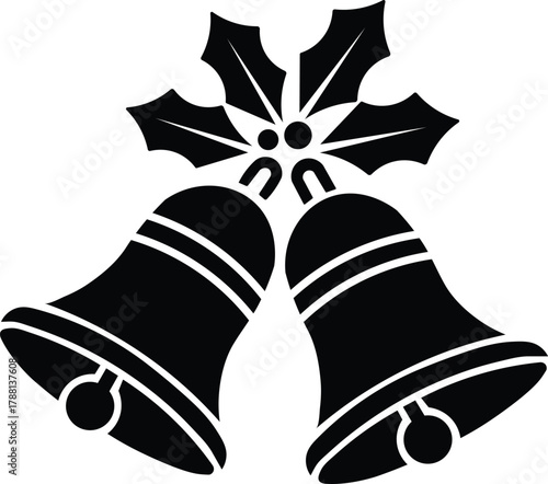 Vector two christmas bells with holly leaves