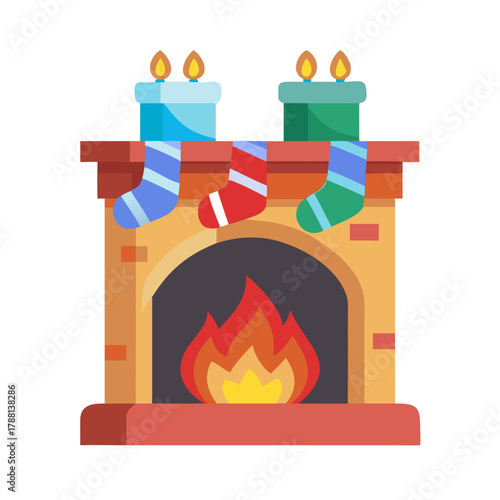 Fireplace with Stockings Vector Illustration