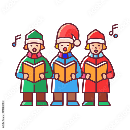 Christmas Carol Singers Colorful Vector Icon Design