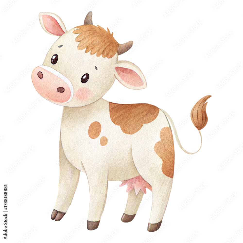 Fototapeta premium Watercolor cute cow illustration