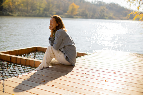Woman enjoys peaceful momen...