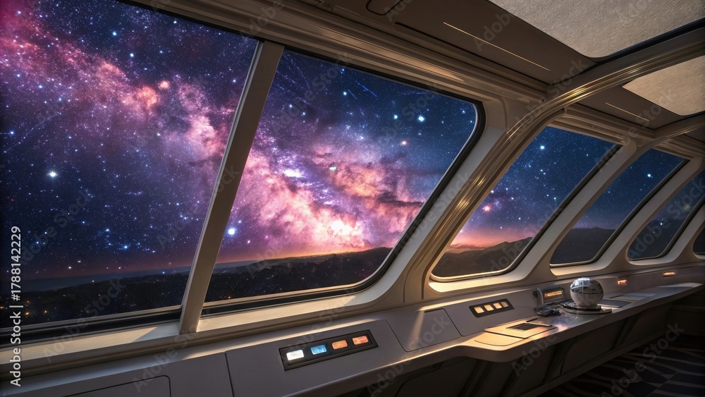 Naklejka premium Stunning galaxy view from spaceship cockpit window