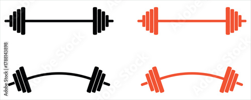 Dynamic barbell and dumbbell icons in bold black and vibrant orange for modern fitness and workout graphics.