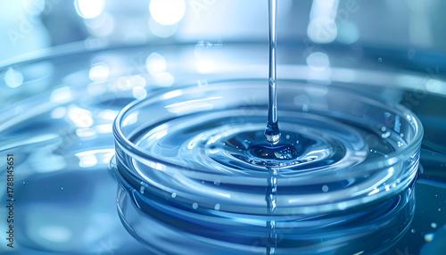 Liquid Poured into a Glass Dish: A close-up view capturing the mesmerizing moment as liquid drips gracefully into a transparent glass dish, showcasing the interaction of light, transparency.