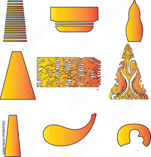Exploring Abstract Forms and Geometric Shapes with Gradient Color Accents and Decorative Elements