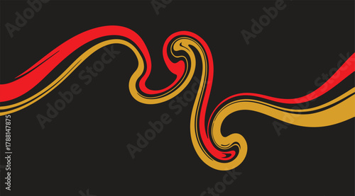 Abstract red and yellow swirling liquid on black