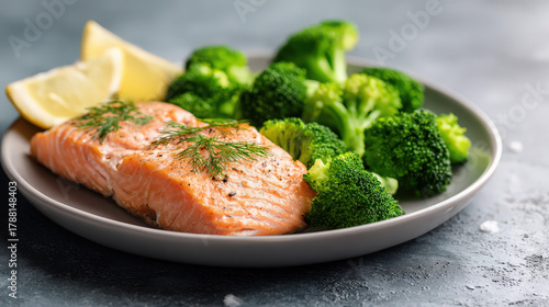 minimalist steamed salmon with broccoli on a plate