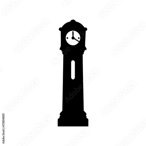 Classic grandfather clock silhouette on white background Vector, illustration