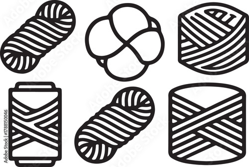 Collection of Illustrations Representing Different Forms of Yarn Bundles and Spools for Crafting and Textile Projects