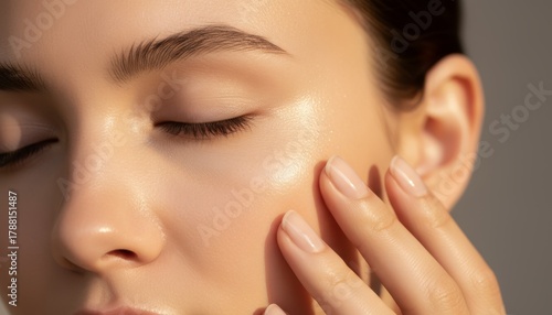 Beauty skincare care woman female clean healthy health treatment face facial cream applying spa background hand cosmetic skin radiant glow soft young.