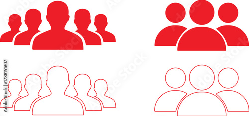 Red People Group Icons. Minimal Team, Community, and User Symbol Set.