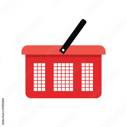 Flat Red Shopping Basket Icon. Shopping mall basket. Basket to carry supermarket product.