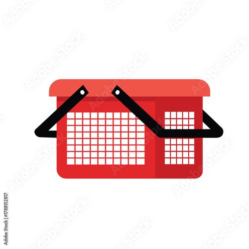 Flat Red Shopping Basket Icon. Shopping chart. Container shopping.