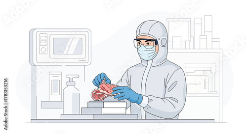 Laboratory Technician Inspecting Sample in Protective Suit for Medical Research