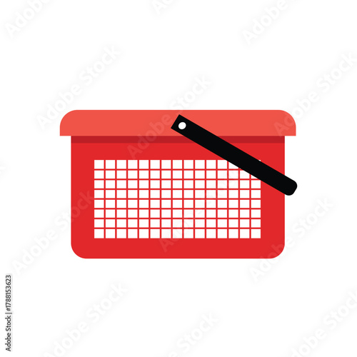 Red Flat Shopping Basket Icon. Shopping mall basket. Buy product at supermarket.