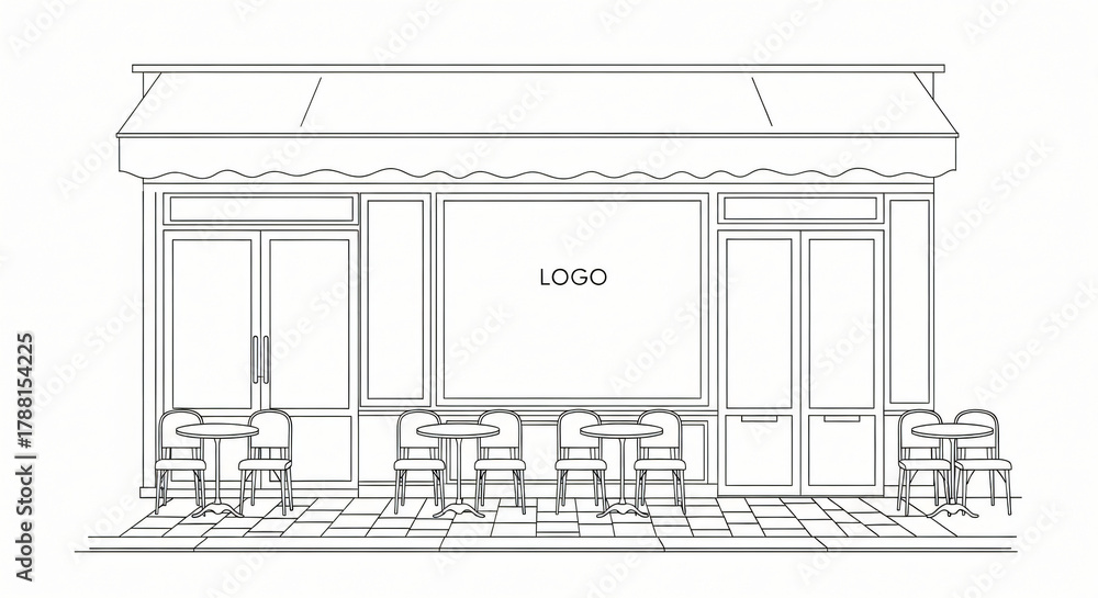 Fototapeta premium Classic parisian street café: minimalist black line art on white