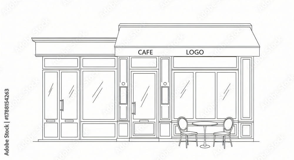Fototapeta premium Classic parisian street café: minimalist black line art on white