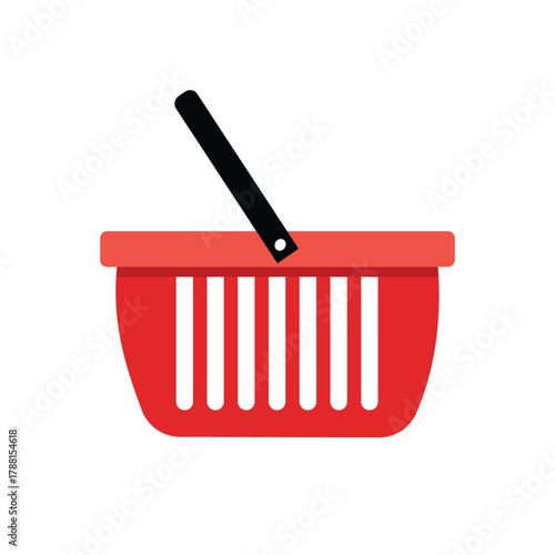 Red Shopping Basket Icon. Shopping chart flat design.