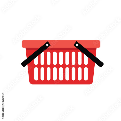 Red Plastic Shopping Basket Icon. Shopping or retail activities.