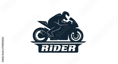 Motorcycle rider silhouette vector illustration showcasing a dynamic biker speeding on an iconic motorbike, perfectly presented as a modern flat graphic emblem isolated on a white background.