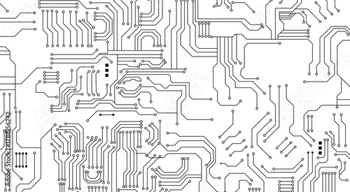 Printed circuit board black and white computer technology seamless pattern.  Design Illustration.