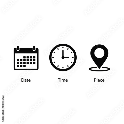 date time place icons calendar clock location pin