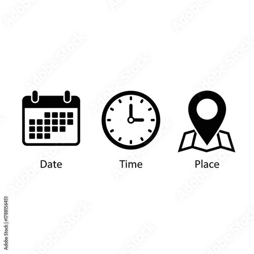 date time place icons event schedule location planner