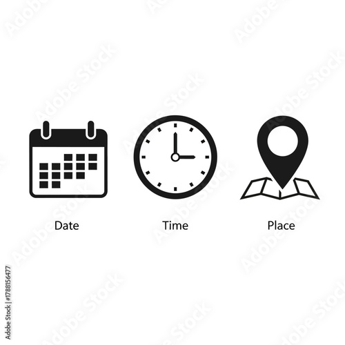 date time place icons event planning schedule