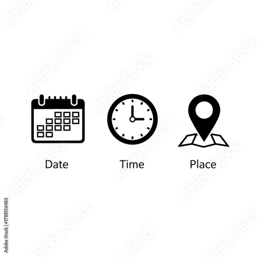 date time place planning location icons calendar clock map