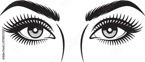 Two eye illustration close up with lashes and eyebrows style