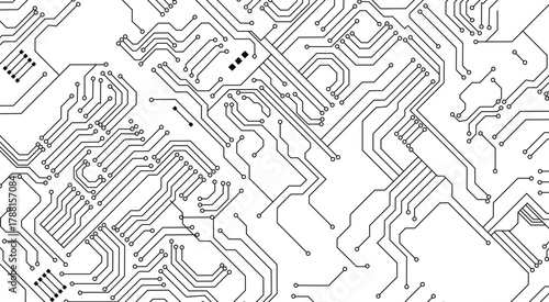 Black circuit diagram on white background. Circuit Board Technology Information Pattern Concept Vector Background. 