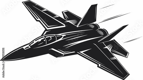 Dynamic monochrome jet fighter soars through the sky in powerful flight for aviation enthusiasts
