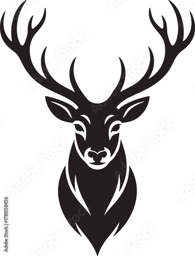 Wildlife animal vector illustration of a deer head silhouette with antler for hunting or Christmas nature art