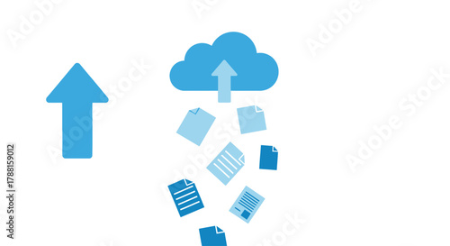 Digital Cloud Storage and Data Transfer with Upward Arrow Symbol