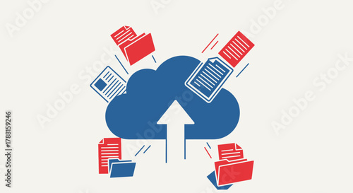 Cloud computing concept illustration with uploading files and folders to the cloud