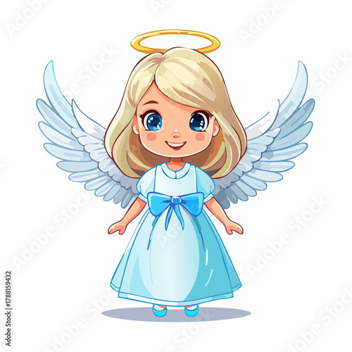 niedlicher kleiner Engel mit Heiligenschein und Flügeln - Cartoon Comic Stil