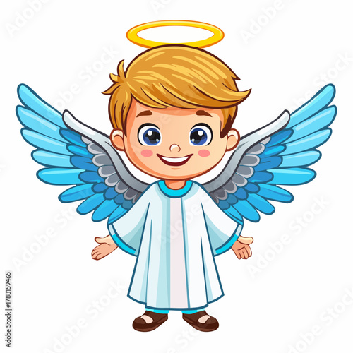niedlicher kleiner Engel mit Heiligenschein und Flügeln - Cartoon Comic Stil